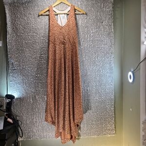 Prana Saxon Pink Brown Wild Dress Women M Asymmetric Racerback Shelf Bra Stretch